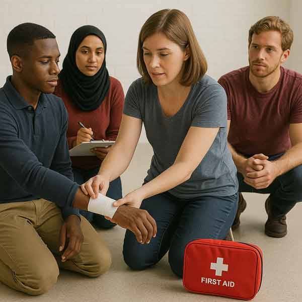 Instructor demonstrating a first aid bandage